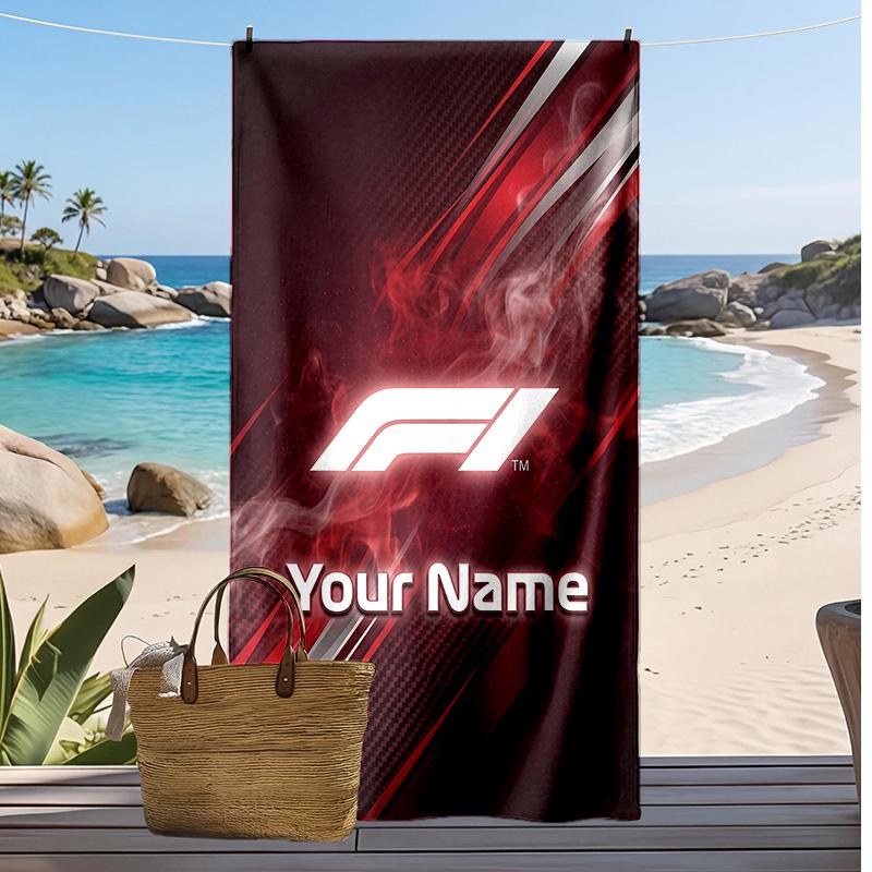 Asciugamano da Spiaggia Personalizzato F1, Stampa il Tuo Nome Testo Asciugamano Leggero Assorbente per Nuoto Viaggio