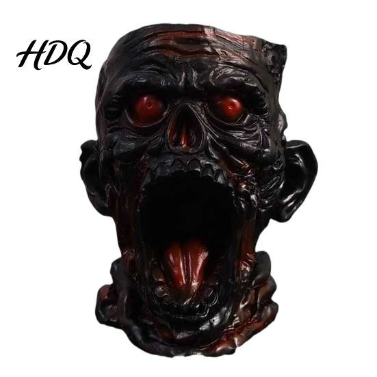 Stable Resin Pen Cup Gothic Skull Holder Realistic Zombie Head Makeup Brush Organizer Large Capacity Desktop Dark Home Office Decor Storage