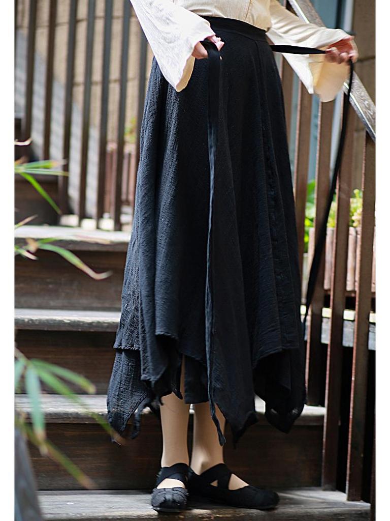 Women's Spring/Summer Cotton Linen Bamboo Ribbon Skirt - Irregular Chinese Style.