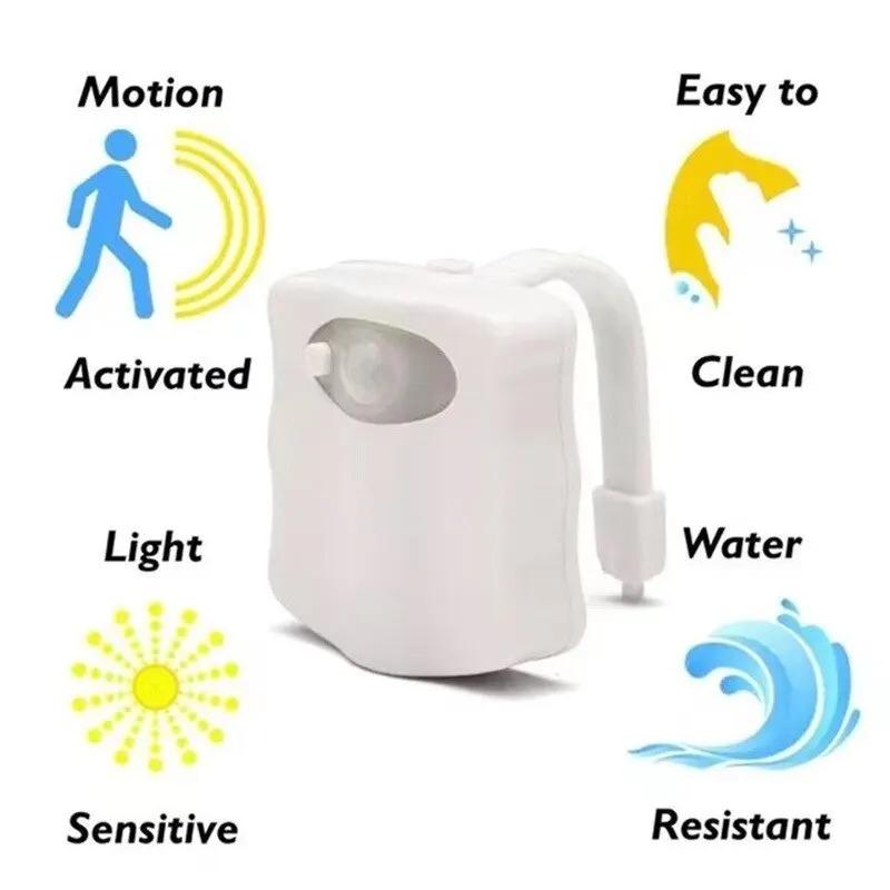Cute Mini Human Body Infrared Induction LED Toilet Night Light, 8/16 Colors Bathroom Star Projector Lamp with Motion Sensor for Home Decor