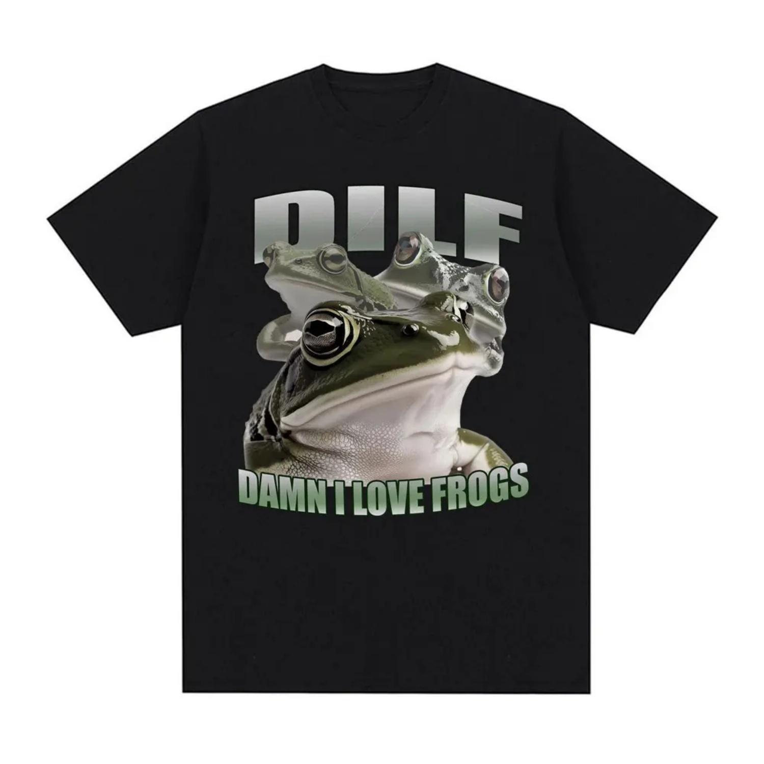 

Funny Milf Dilf Frog Graphic T Shirt Damn I Love Frogs Meme T-shirts Clothing Cotton Short Sleeve Casual Loose T-shirt S чёрный