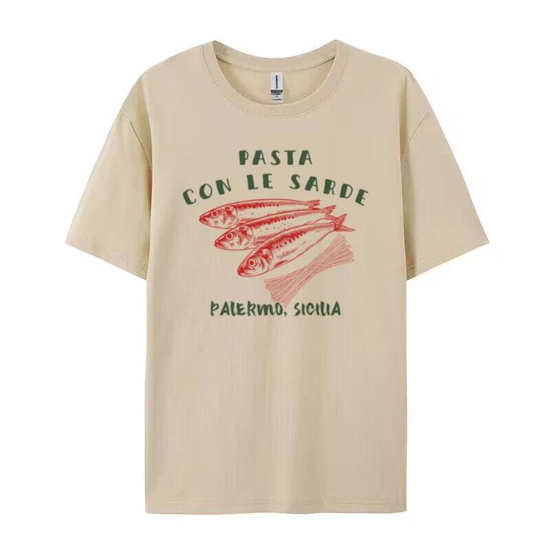 

Women Retro Sicily Pasta Sardine T Shirt Cute Aesthetic Italian Food TShirts Pasta Lover Shirt Tomato Girl Summer Graphic Tees 4XL