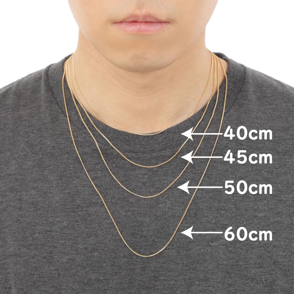 Goods 18K Yellow Gold Curb Chain for Men and with Clasp [Happy Shop] Necklace, 60cm, 1.2mm Wide, Double-Sided, Women,