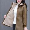 Women's Mid-Length Slim-Fit PU Leather Jacket with Fleece Lining for Fall/Winter