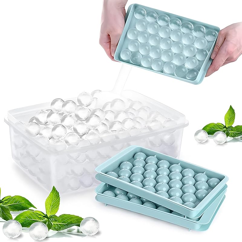 Ice Cube Tray with Lid - 62 Round Ice Balls Maker, BPA-Free, Space-Saving Stackable Ice Molds for Freezer, Easy Release Ice Trays for Cocktails &