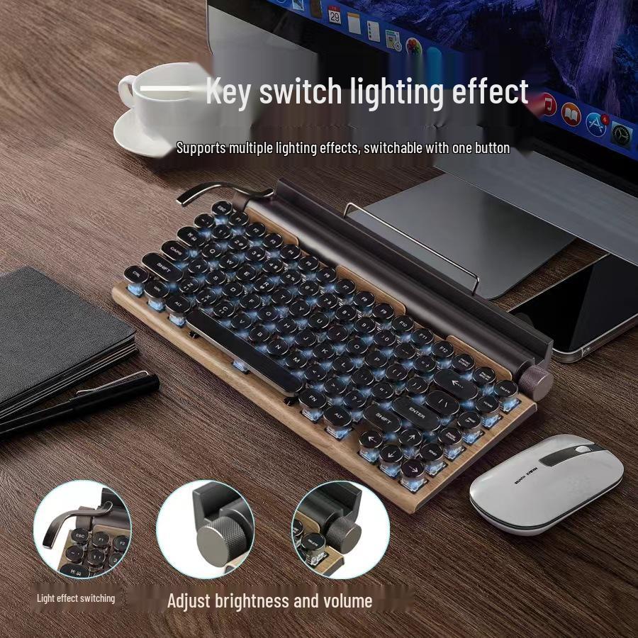 Retro Punk Mechanical Gaming Keyboard: Wired/Wireless Bluetooth with Blue Switch