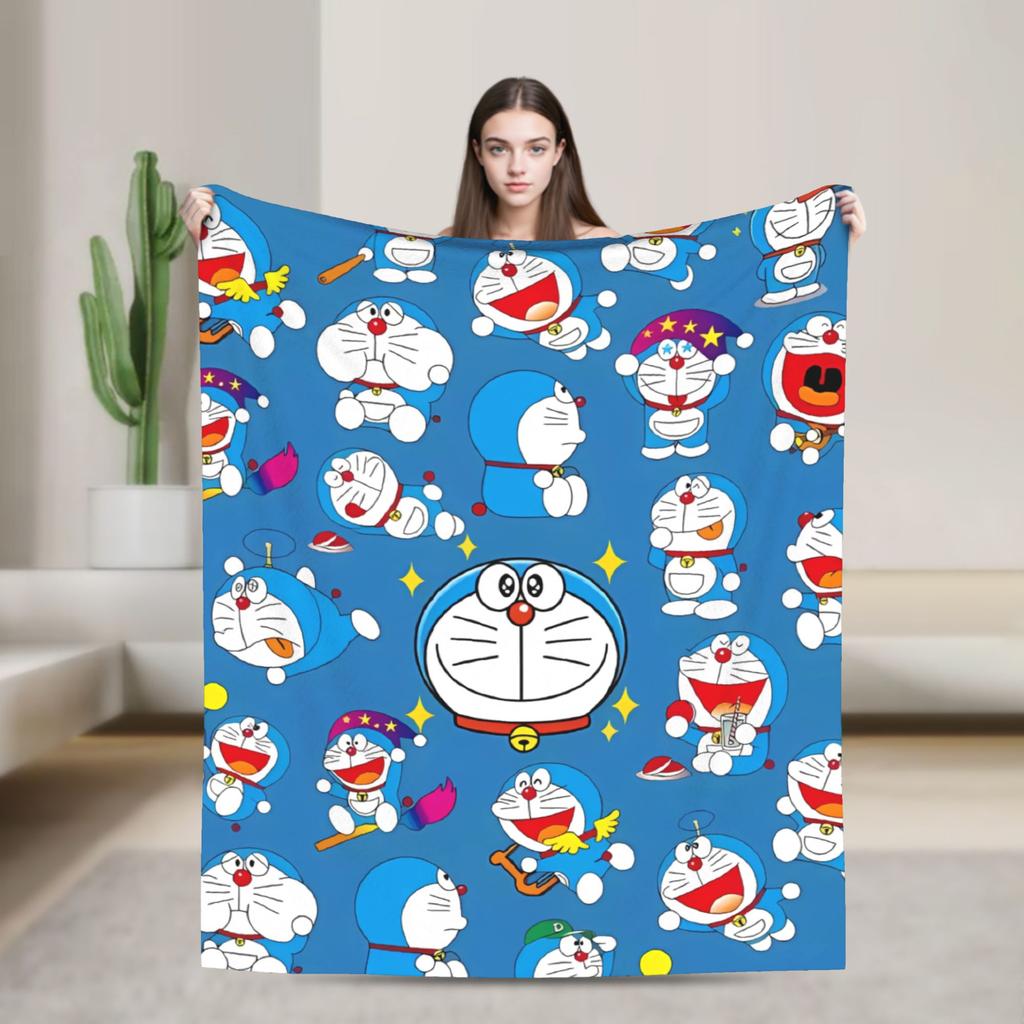 Doraemons Flannel Blanket  Soft Warm Throw Blanket for Home Decor Travel Funny Bedspread Sofa Bed Cover