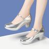 New leather professional square dance shoes dance shoes patent leather medium heel cheongsam model catwalk show high heels
