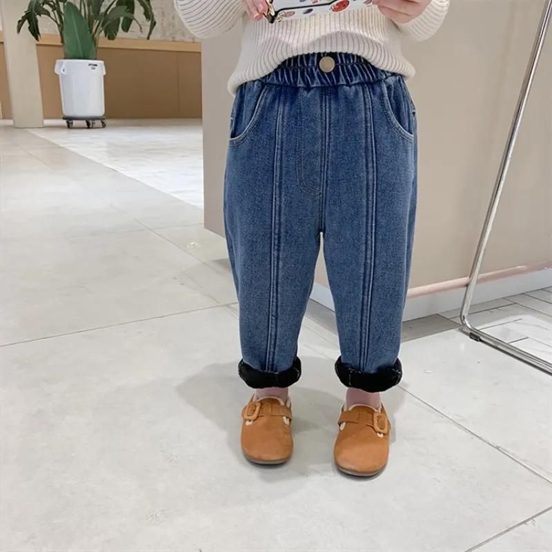 Children's Winter Padded Warm Jeans In Small Children In The Middle Waist Cotton Pants