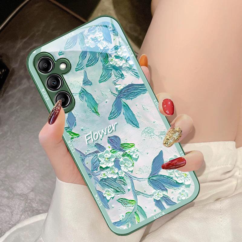

Oil Painting Flowers For Samsung Galaxy A14 4G 20 30 52 20S 21S 22 A32 33 34 42 50 51 53 54 70 71 72 73 5G Glass Phone Case For Samsung A73 5G