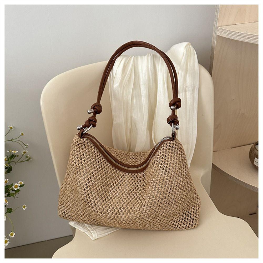 Borsa di Paglia in Rattan Moda Intrecciata Grande Capacità Borsa a Mano Intrecciata a Mano Borsa a Spalla Estate Spiaggia