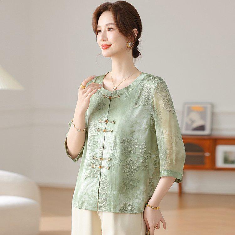 Stylish Seven-Sleeve Shirt for Middle-Aged & Elderly Women - Age-Defying Spring/Summer Fashion