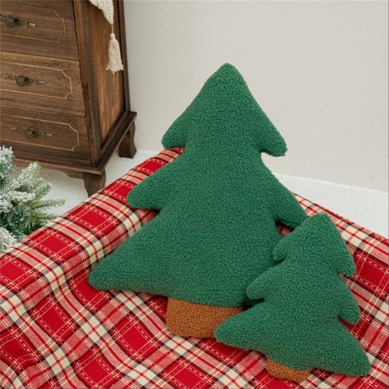 Christmas Tree Shape Furry Throw Pillow Warm Decorative Sofa Couch Bed Cushion For Living Room Bedroom Car Interior