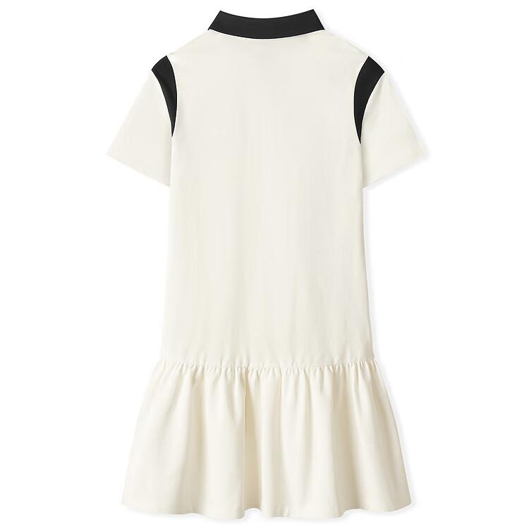 Skechers Sport Life Series Logo Letter Comfortable Polo Collar Short Sleeve Dress Women dresses Cotton-Candy-White L225W120-0074