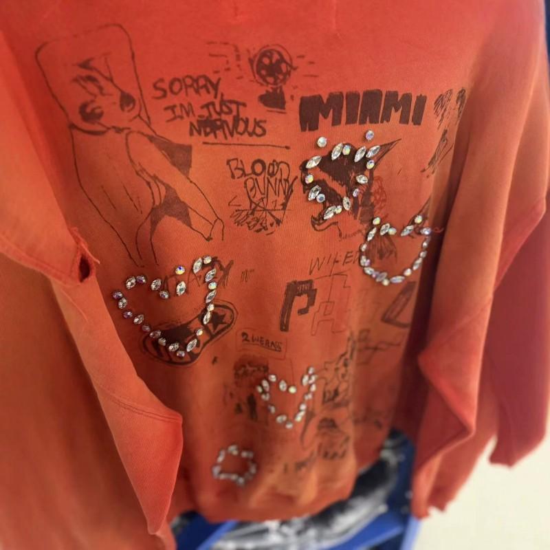 Mens Oversized Hooded Sweatshirt With Washed Vintage Finish Hand-Applied Bead Embellishment