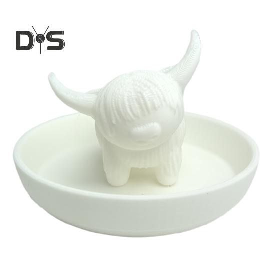 

Держатель для кольца коровы Хайленд, мини-блюдо для кольца коровы Хайленд, пластиковая статуэтка крупного рогатого скота, подставка для ювелирных изделий на годовщину свадьбы, помолвку, подарок белый