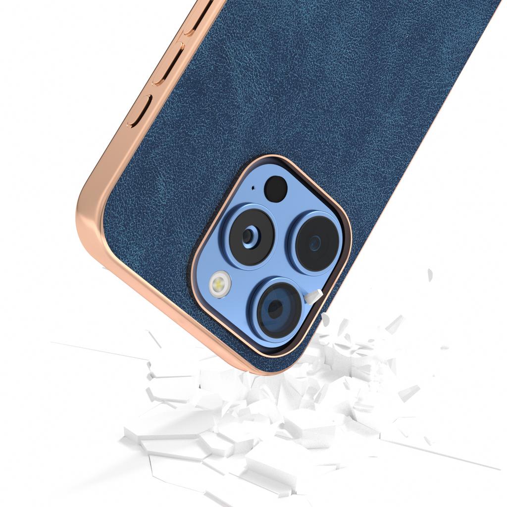 For iPhone 16 Pro Case Electroplating PC Leather Shockproof Back Cover