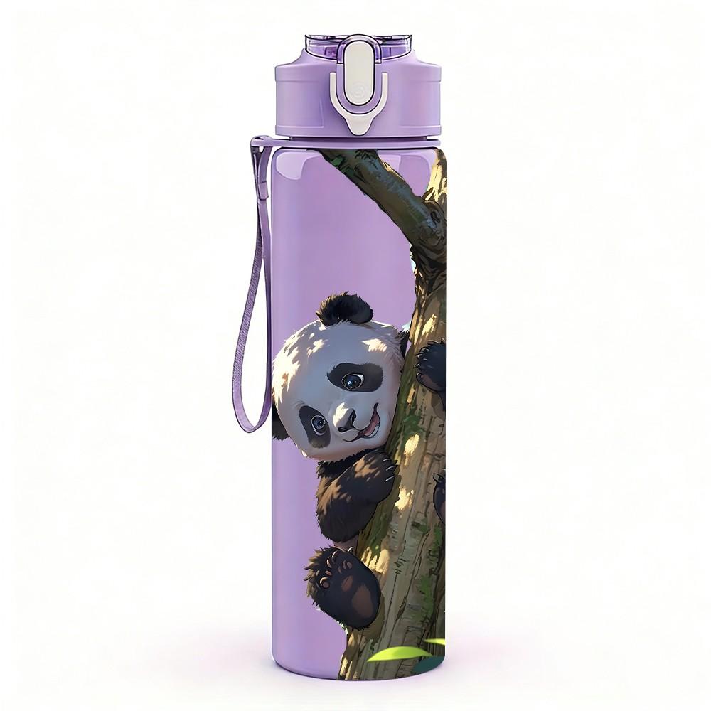 1PC Panda Bear On Tree Trunk Print 750ml Color Plastic Sports Water Bottle Leakproof Flip Straw Lid Suitable for Sports Office Home Use