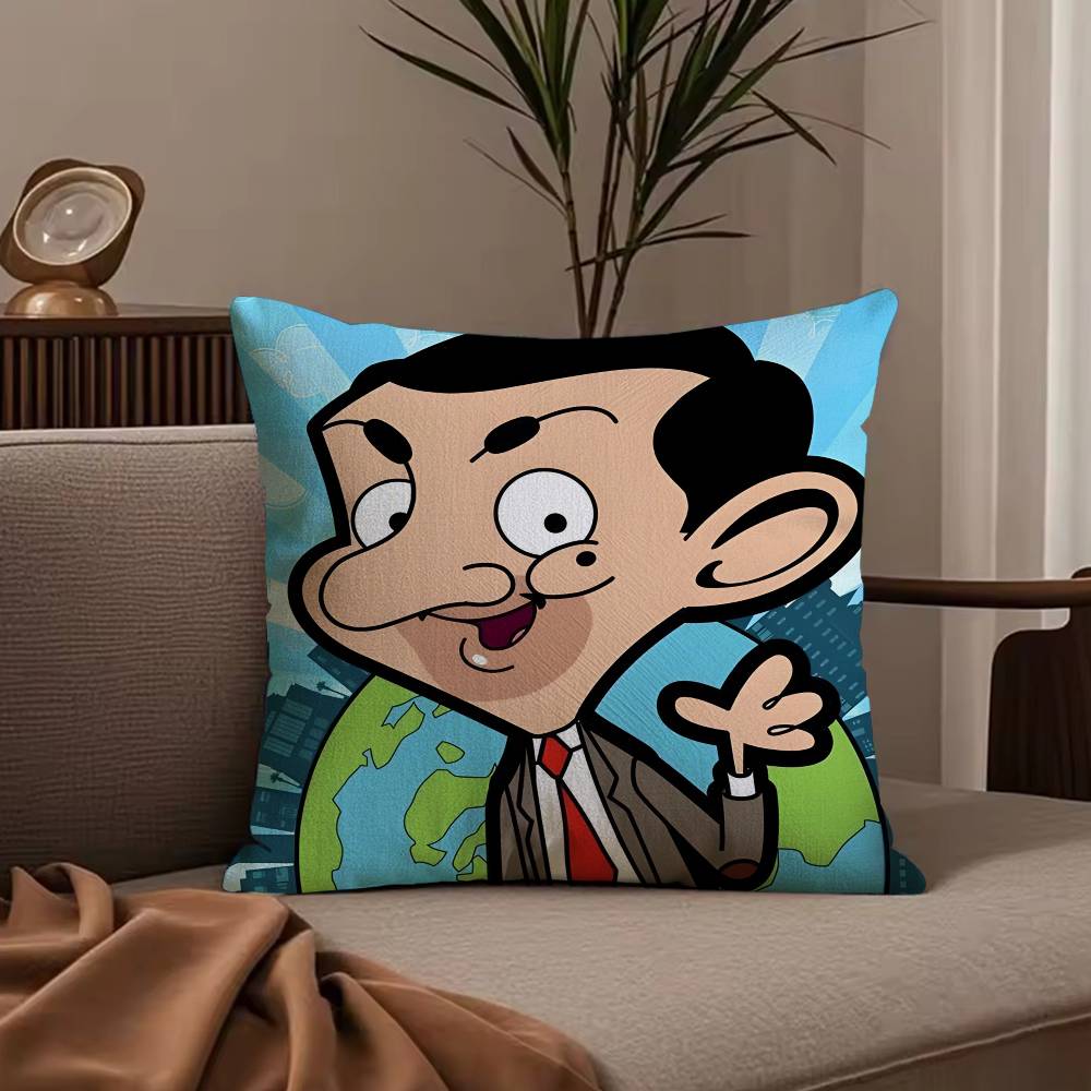 Cartoon M-Mr. BeanS Pillow Case Anti-dustmite Pillowcase Invisible zipper silky short plush Sofa cushion cover