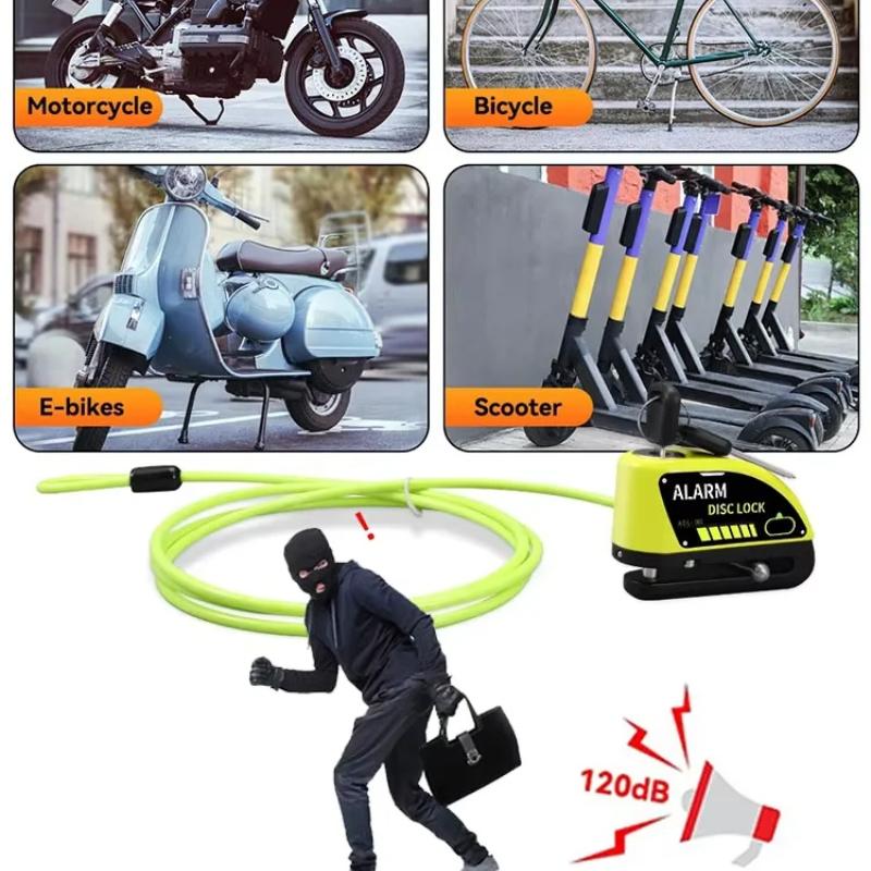 1.2M Yellow Disc Lock Reminder Cable Lock Anti-Theft Rope Alarm Disc Lock Spring Cable Security Reminder for Motorcycle