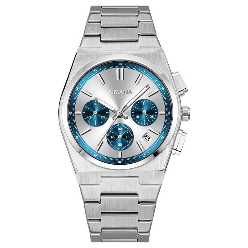 Men Chronograph Quartz Watch with Date Display Stainless Steel Strap Waterproof Fashion Business Male Wrist Watch