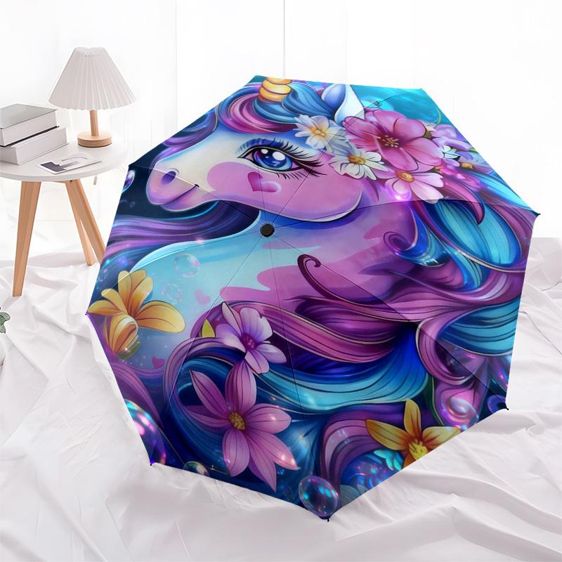 

1pc Unicorn Fantasy Flowers Bubbles Sea Umbrella with Plastic Handle,Suitable for All Seasons Home Travel Outdoor Umbrellaptys31094
