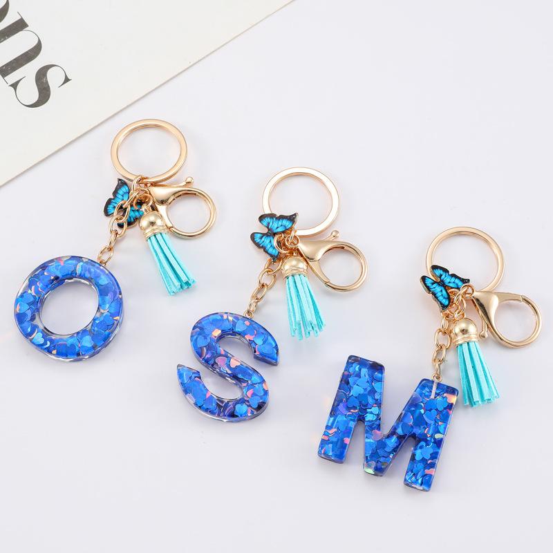 Harts Blått Hjärta Fjäril Bokstav Nyckelring Klassisk Retro Väskhänge Praktisk Hållbar Ryggsäcksaccessoar Söt Gåva Till Flickvän Bästa Vän