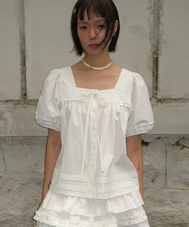 RONRON Tie Detail Button Blouse White