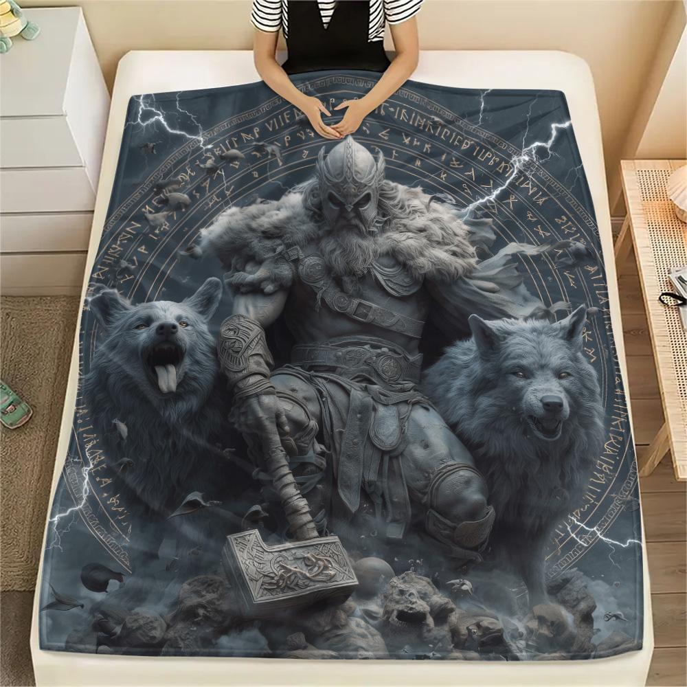 Viking Warrior  Print Flannel Blanket, High quality Comfortable for All Seasons, Home Decor, Warmth and Comfort