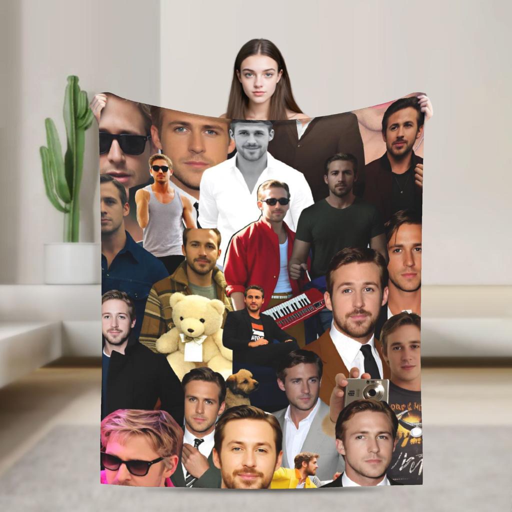 Ryan Gosling Collage Warm Soft Blanket Funny Travel Office Throw Blanket Couch Bed Flannel Bedspread Sofa Bed Cover