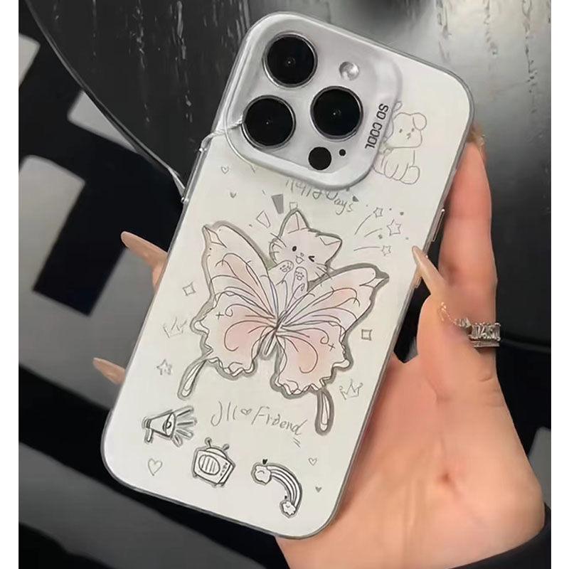 Apple 14 Pro Max Phone Case - Butterfly Kitten Soft Shell, Drop-Proof for 13/14/15, 11/12 Models