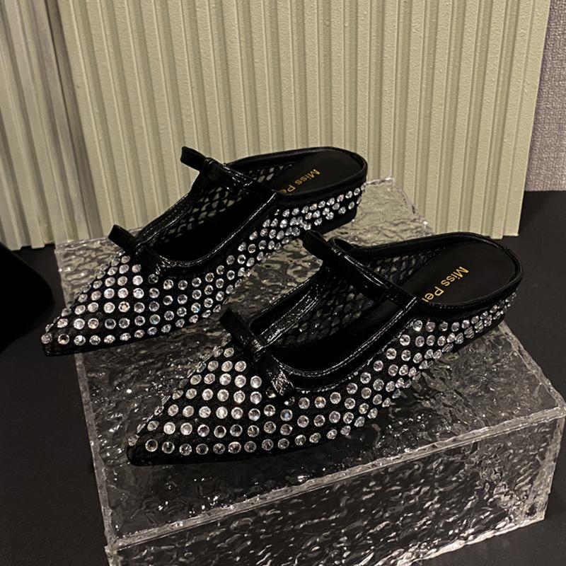 Fashion Crystal Women Slippers Flats Pointed Toe Designer Mules Shoes Slingback Cozy Woman Sandals 2025 Fashion Brand Mujer De Zapatos