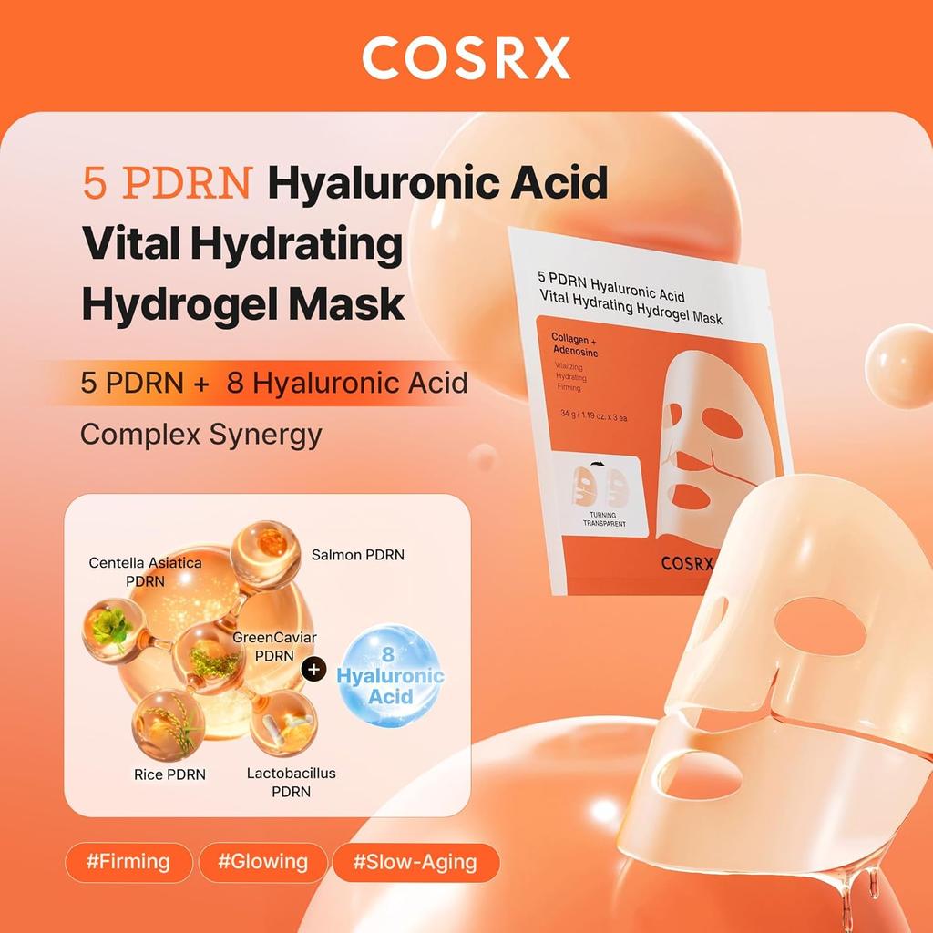 [COSRX] 5 PDRN Hyaluronic Acid Vital Hydrating Hydrogel Mask 34g*3EA