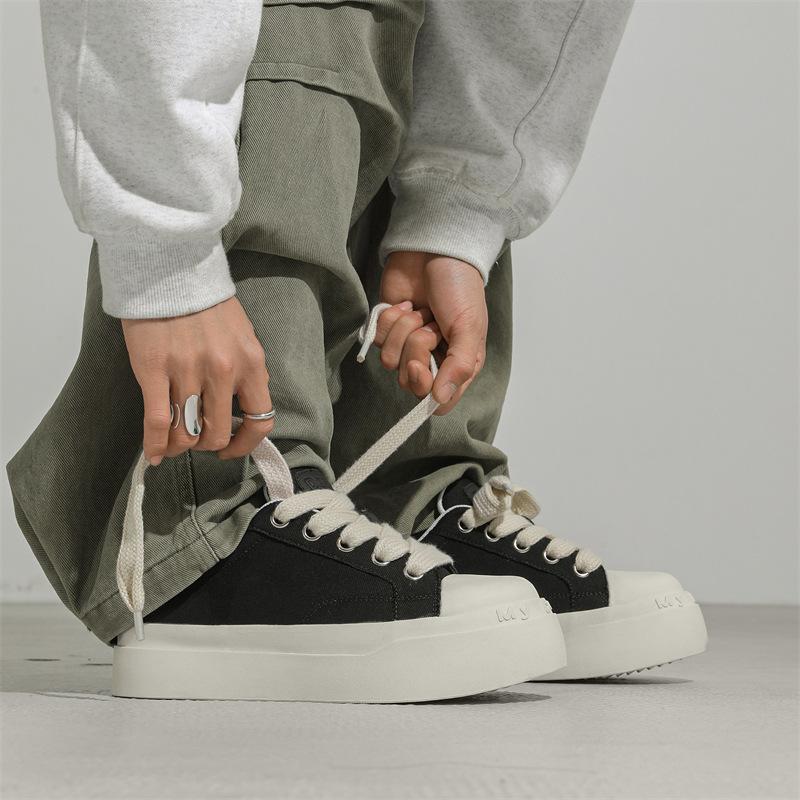 Big Head Shoes Black and White Classic Canvas Shoes Platform Heightening Casual Shoes Ugly Cute Shoe Board