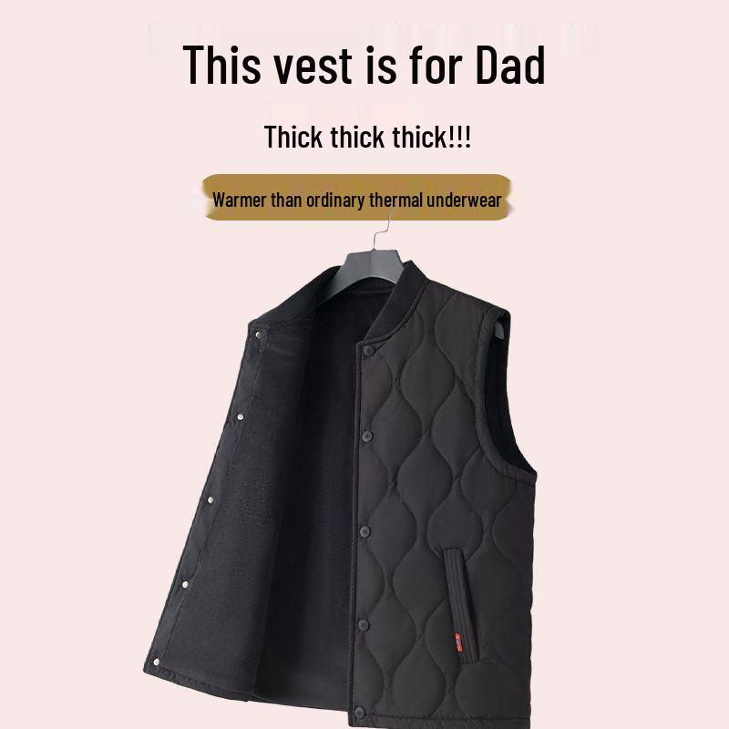 Men's Warm Lightweight Fall/Winter Plus Velvet Vest for Middle-aged and Elderly - Sleeveless Dad's/Grandpa's Jacket.