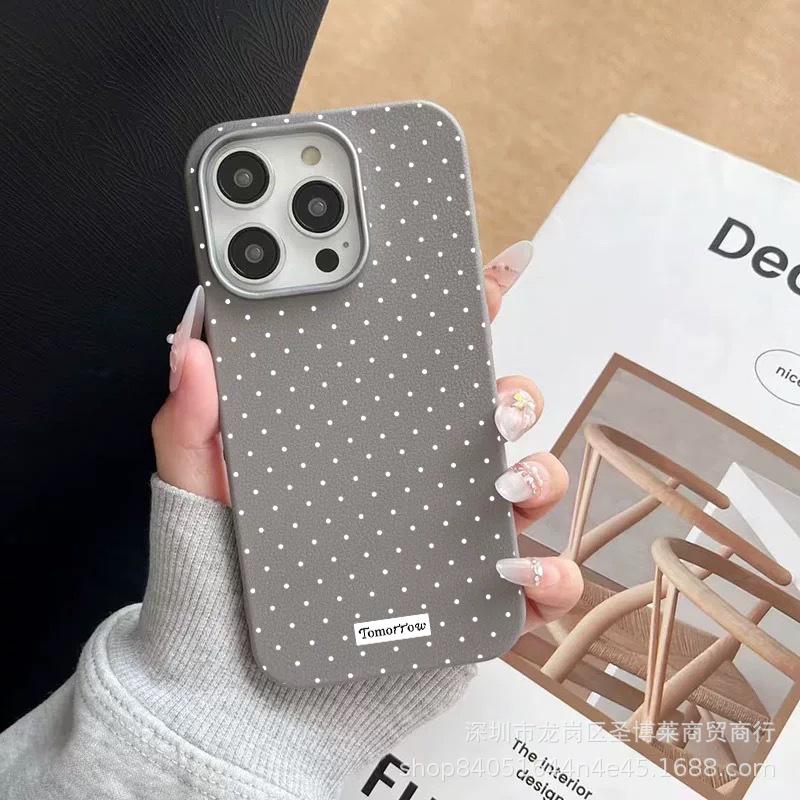 Simple polka dot for iPhone15promax mobile phone case Apple 16 leather pattern 14/13/12 protective case 17