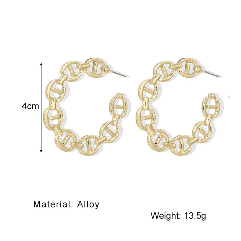 2024 Simple and Creative Retro Exaggerated Hollow Chain C-shaped Earrings Female Personality Geometric Girl Earrings