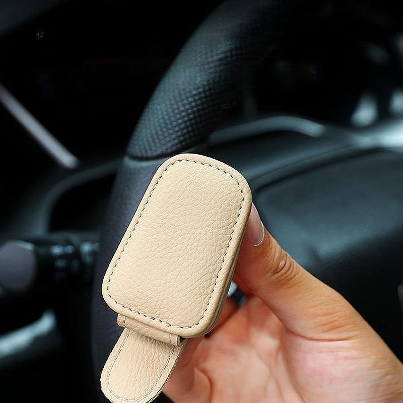1Pc Multifunctional Car Glasses Clip, Car Sunglasses Holder, Leather Car Interior Sun Visor Storage Box