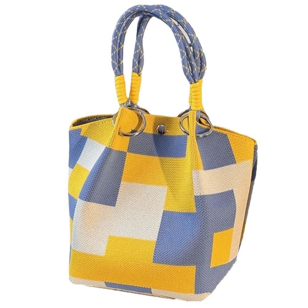 

Sweet Women Knitted Handbag Japanese Style Korean Style Stripe Small Bag Magnetic Button Large Capacity Handheld Commuting Pouch