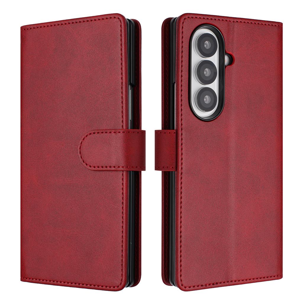 For Samsung Galaxy Z Fold7 5G Wallet Case RFID Blocking Calf Texture Leather Stand Phone Cover with Strap