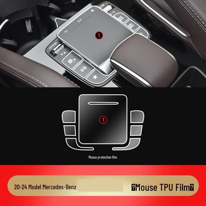 Compatible Interior Films for 25 Mercedes-Benz GLA/GLB Models: Navigation Screen, Gear Shift, and AC Stickers in HD TPU.