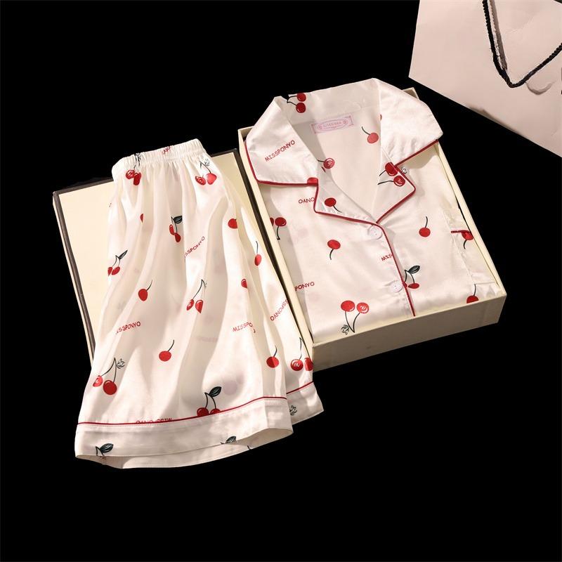 

Женский комплект из 2 предметов, летняя пижама с короткими рукавами и шортами, женская шелковая модная пижама с цветочным принтом, сексуальный атласный пижамный комплект M