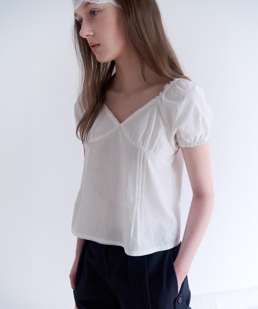 ROLAROLA Puff Sleeve Shirring Blouse White