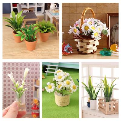 Fairy Garden Mini Floral Basket Dollhouse Plant Potted Doll Accessories Miniature Greenery Bonsai
