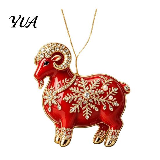 Durable Hanging Collection Acrylic Goat Christmas Tree Pendant, Decorative Ornament with Xmas Pendant Rhinestone, Golden Cord for New Year Party