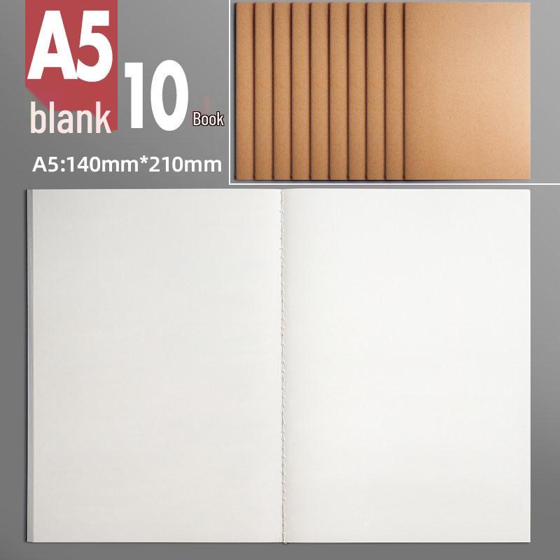 Set of 4 Large Gridless Cowhide Notebooks with Plain Pages for Students' Sketching and Drafting