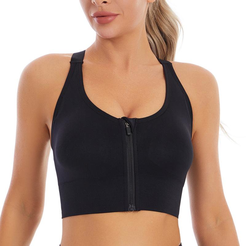 Shockproof Front Zipper Sports Bra for Women Gathered Anti-Sagging Fitness Plus Size Bra for Seamless Back