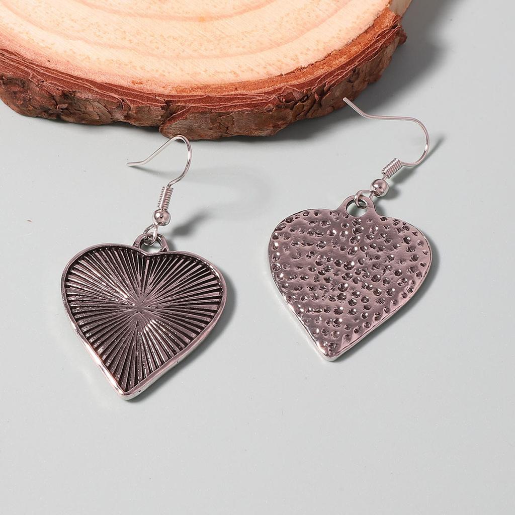 Mode Vintage Gothique Géométrique Cœur Pendentif Double Couche Empilé Personnalisé Chaîne Collier Boucles d'Oreilles Femmes