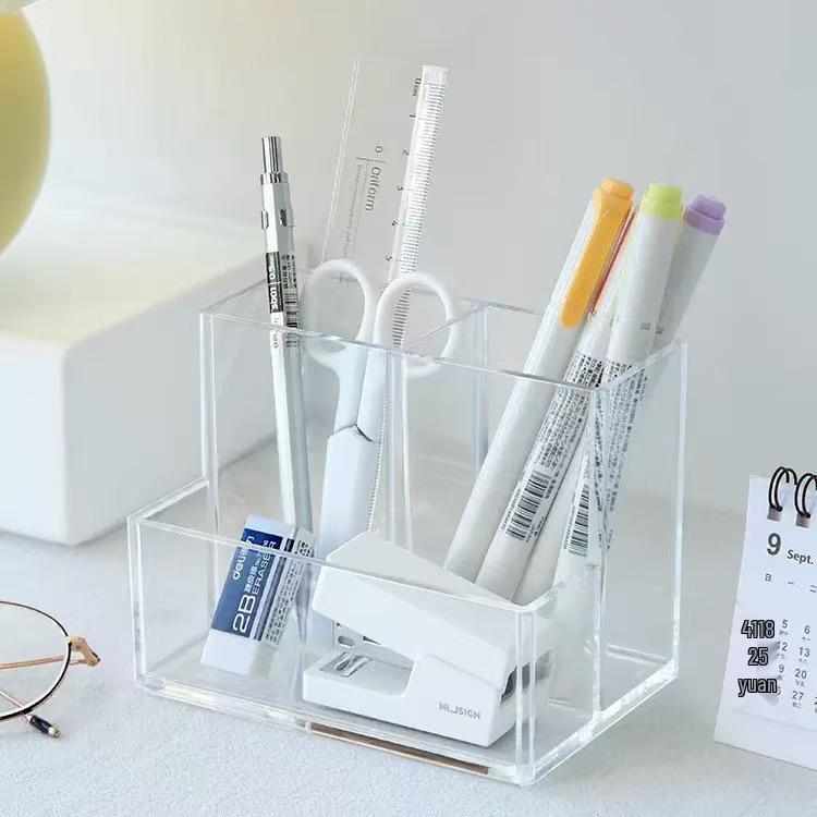 Simple Cute Desktop Transparent Pen Holder - Large Capacity Stationery Organizer
