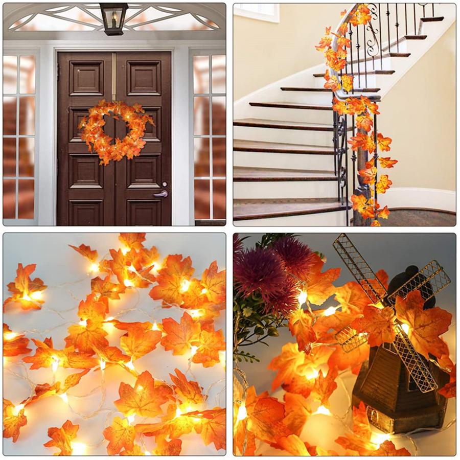LED Light String Simulation Maple Leaf Thanksgiving Vine Atmosphere Decoration Arrangement Colorful Light String